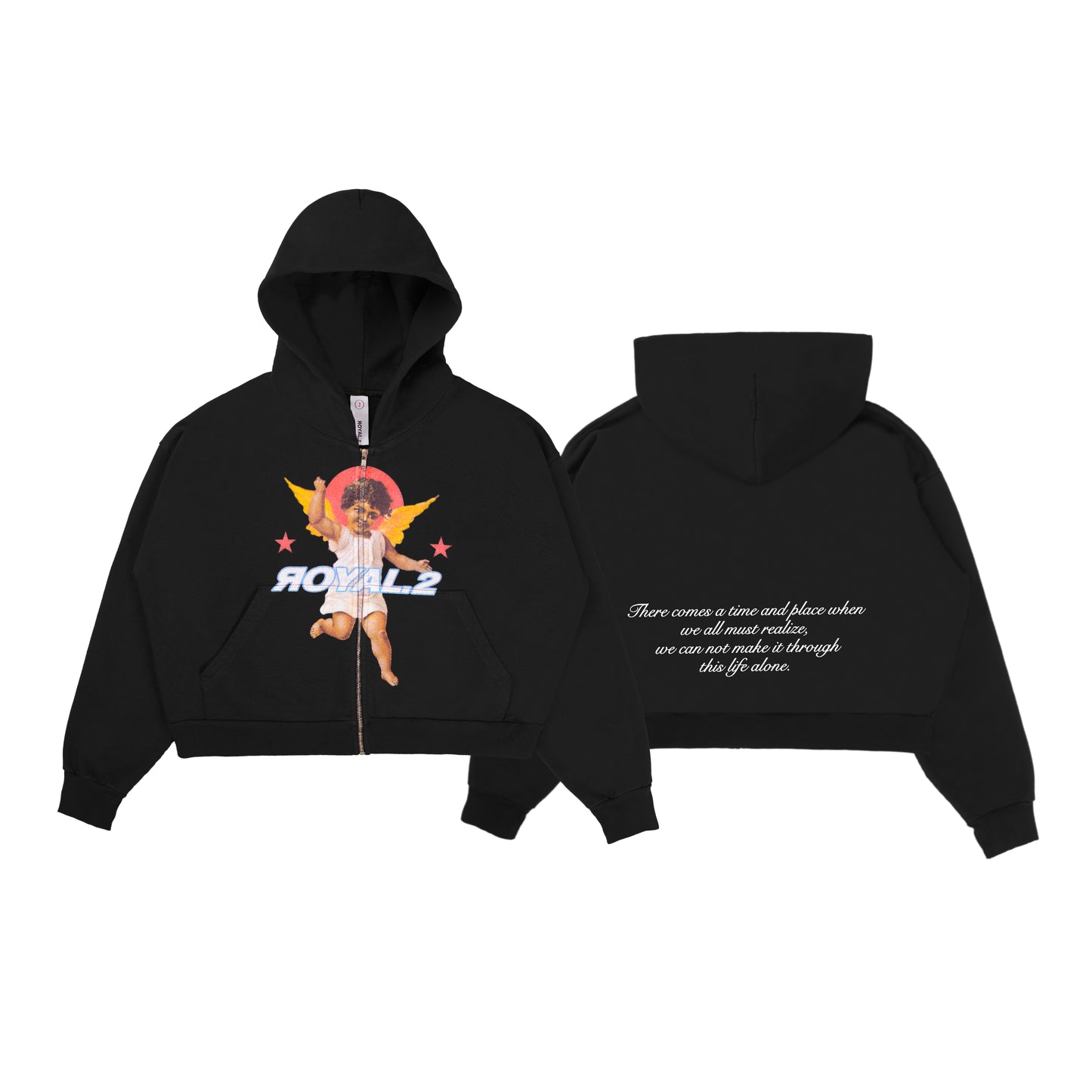 GUARDIAN ANGEL CROP ZIP HOODIE (BLACK)