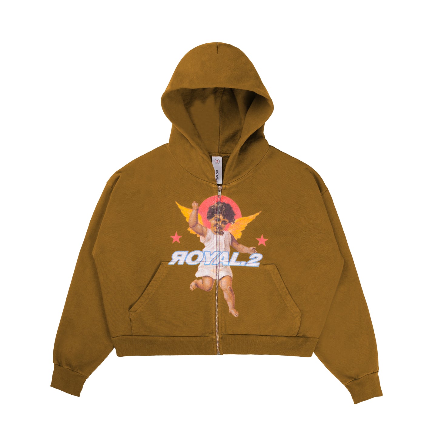 GUARDIAN ANGEL CROP ZIP HOODIE (BROWN)