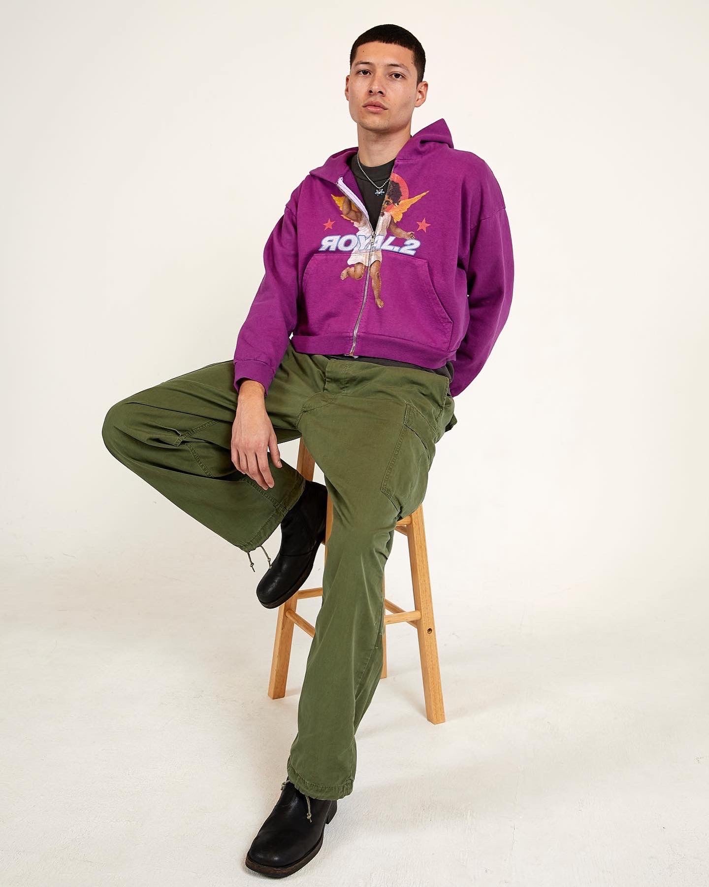 GUARDIAN ANGEL CROP ZIP HOODIE (PURPLE)